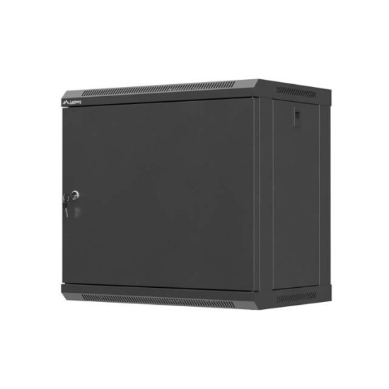 Szafa instalacyjna rack wisząca 19 cali 9U 540x350mm czarna drzwi pełen metal (flat pack)