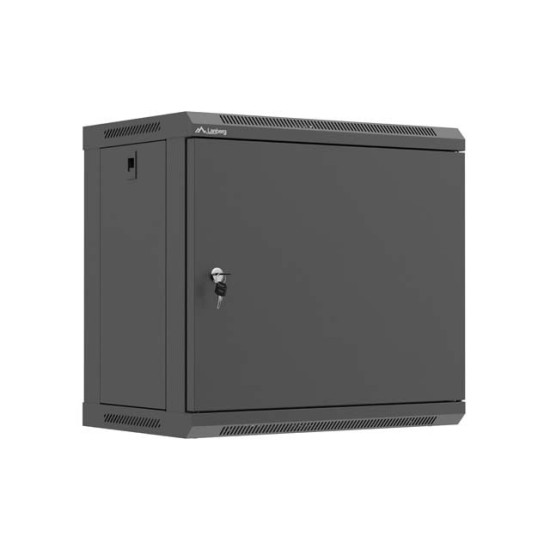 Szafa instalacyjna rack wisząca 19 cali 9U 540x350mm czarna drzwi pełen metal (flat pack)