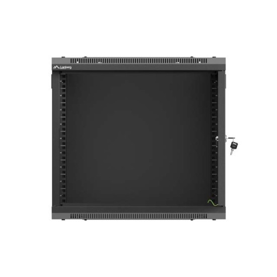 Szafa instalacyjna rack wisząca 19 cali 9U 540x350mm czarna drzwi pełen metal (flat pack)