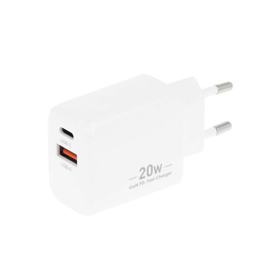 Ładowarka GaN 20W USB-C PD + USB-A (biała)