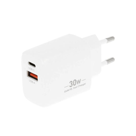 Ładowarka GaN 30W USB-C PD + USB-A (biała)