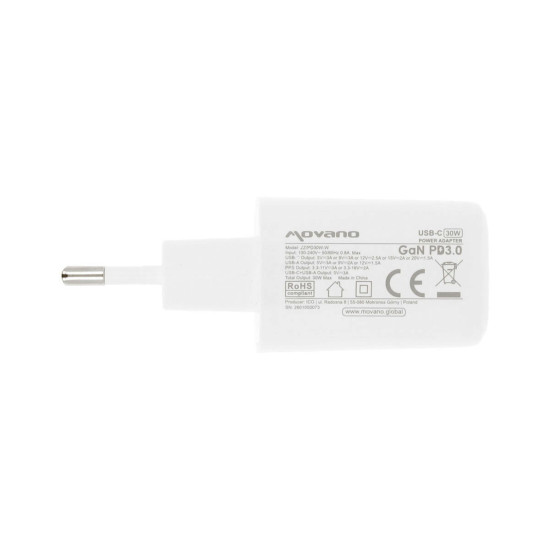 Ładowarka GaN 30W USB-C PD + USB-A (biała)