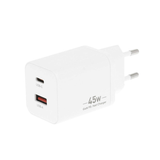 Ładowarka GaN 45W USB-C PD + USB-A (biała)