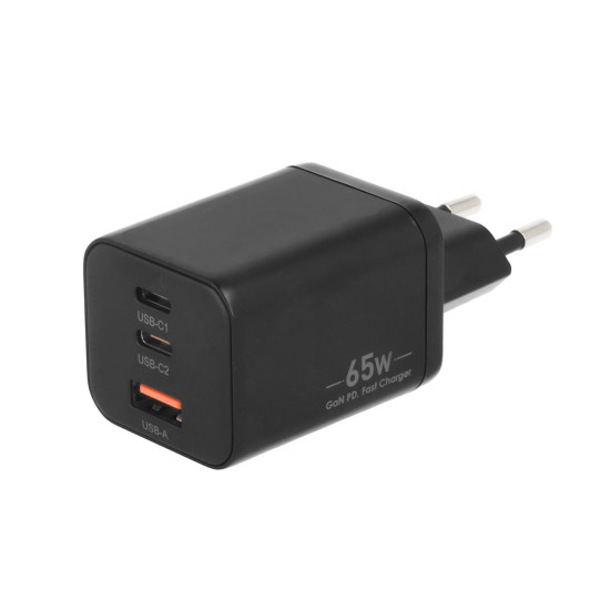 Ładowarka GaN 65W 2x USB-C PD + USB-A (czarna)