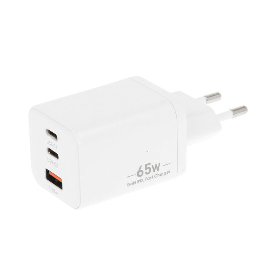 Ładowarka GaN 65W 2x USB-C PD + USB-A (biała)