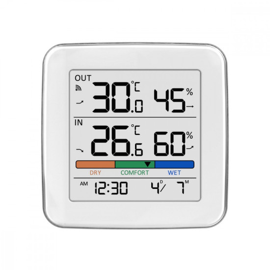 Stacja pogody bezprzewodowa GB169 temperatura, wilgotnosc, zegar, alarm, data, zasieg do 60m 