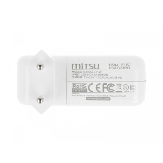 Zasilacz ładowarka do laptopa 61W USB-C 5V-9V-12V-15V-20V-20.3V/3A PD