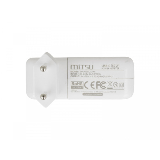Zasilacz ładowarka do laptopa 67W USB-C 5V-9V-12V-15V/3A, 20V/3.35A PD