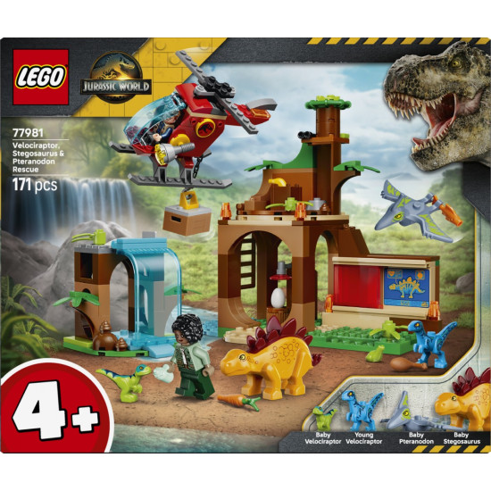 Klocki Jurassic World 77981 Welociraptor, stegozaur i pteranodon - Centrum ratunkowe