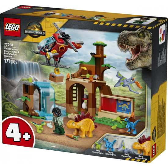 Klocki Jurassic World 77981 Welociraptor, stegozaur i pteranodon - Centrum ratunkowe