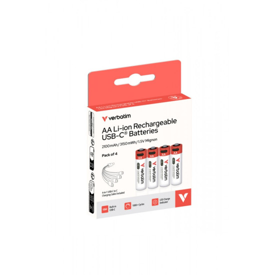 Akumulatory AA USB-C 2100mAh 3150mWh 4 szt + kabel USB-C
