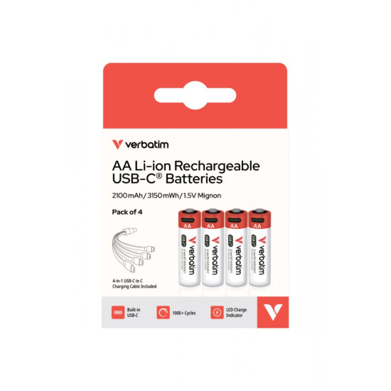 Akumulatory AA USB-C 2100mAh 3150mWh 4 szt + kabel USB-C