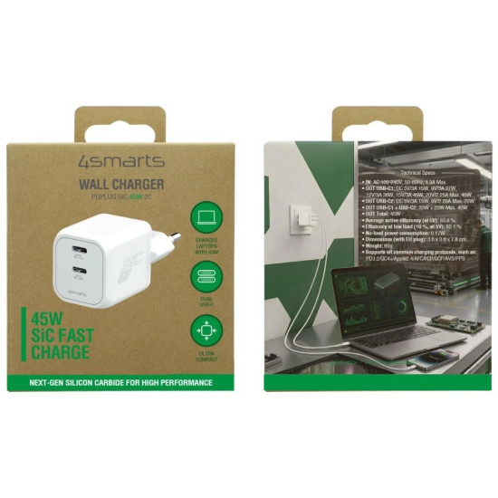 Ładowarka sieciowa 45W PD SiC Dual biała 