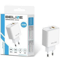 Ładowarka sieciowa 45W USB-A/USB-C GaN PD biała 
