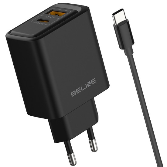 Ładowarka sieciowa 45W USB-A/USB-C z kablem GaN PD czarna 