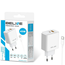 Ładowarka sieciowa 45W USB-A/USB-C z kablem GaN PD biała 