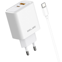 Ładowarka sieciowa 45W USB-A/USB-C z kablem GaN PD biała 