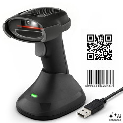 Bezprzewodowy czytnik kodów kreskowych 1D 2D + stacja ładowania |QR | EAN | USB 