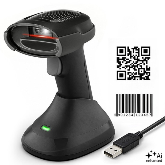 Bezprzewodowy czytnik kodów kreskowych 1D 2D + stacja ładowania |QR | EAN | USB 