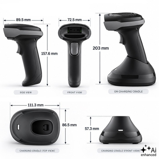 Bezprzewodowy czytnik kodów kreskowych 1D 2D + stacja ładowania |QR | EAN | USB 