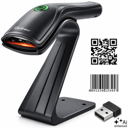 Bezprzewodowy czytnik kodów kreskowych 1D 2D + stojak na skaner |QR | EAN | USB 