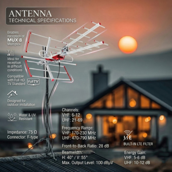 Antena Zewnętrzna DVB-T TV Combo UHF MCTV-855