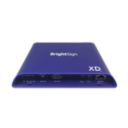 BrightSignOS enabled media player. Dual UHD video decode. PoE+. GPIO, Analog/SPDIF Audio output. microSD or SSD storage options. WiFi and Cellular connectivity options