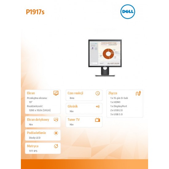 Monitor 19 P1917S IPS LED SXGA 1280x1024 /5:4/HDMI(1.4)/DP(1.2)/VGA/2xUSB 2.0/3xUSB 3.0/3Y PPG