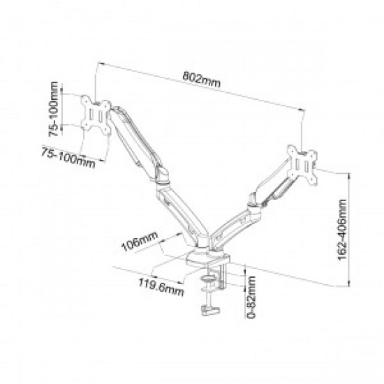 Uchwyt biurkowy na sprężynie gazowej do 2 monitorów LED/LCD 13-27