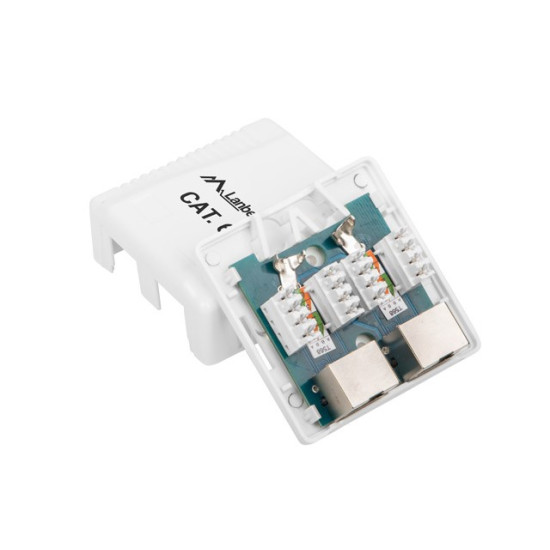 Gniazdo natynkowe 2x RJ45 Kat.6 białe ekranowane 