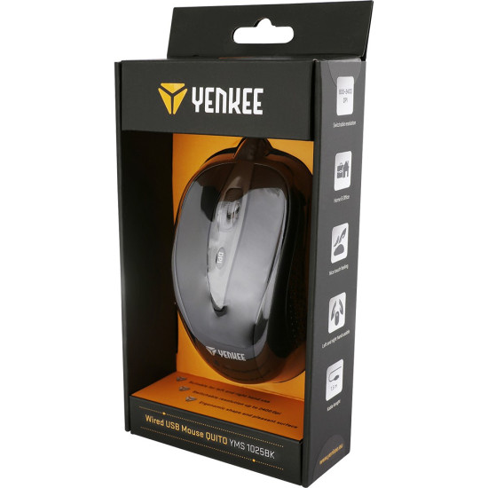 Mysz przewodowa USB, 4 przyciski, YMS 1025BK, optyczna
