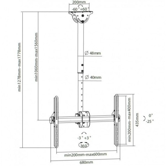 Uchwyt sufitowy LCD/LED 37-70cali czarny 50kg