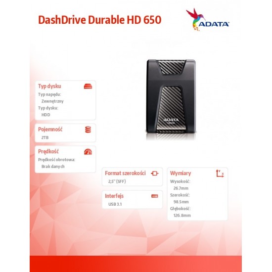 DashDrive Durable HD650 2TB 2.5' USB3.1 Czarny