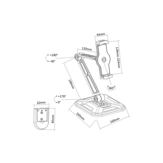 Ramię biurkowe/ścienne do Tabletu i iPad 4,7-12cali regulowane  czarne