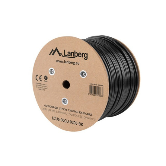 KABEL LAN UTP KAT-6 305M DRUT OUTDOOR ŻELOWANY CU CZARNY FLUKE PASSED LANBERG