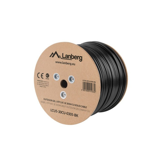 KABEL LAN UTP KAT-5E 305M DRUT OUTDOOR ŻELOWANY CU CZARNY FLUKE PASSED LANBERG