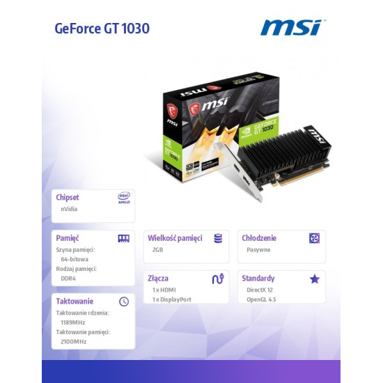 Karta graficzna GeForce GT 1030 OC 2GB DDR4 64BIT HDMI/DP