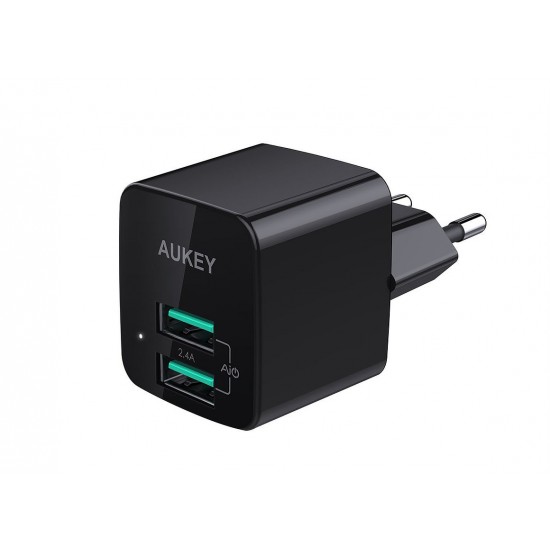 PA-U32 Black Mini ultraszybka ładowarka sieciowa 2xUSB AiPower 4.8A 12W 