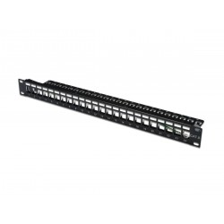 Patch panel 19, 24 porty Keystone, pusty, czarny
