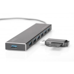 HUB/Koncentrator 7-portowy USB 3.0 SuperSpeed, aktywny, aluminium