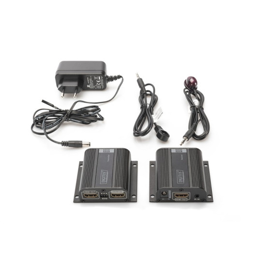 Przedłużacz/Extender HDMI do 50m po skrętce Cat.6/7 UTP, 1080p 60Hz FHD, HDCP 1.2, IR, audio(zestaw)