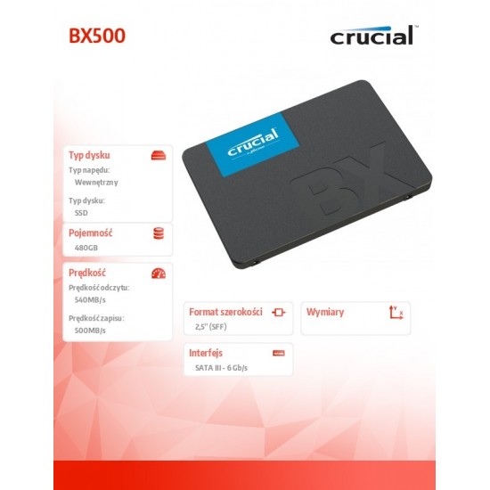 Dysk SSD BX500 480GB SATA3 2.5 540/500MB/s