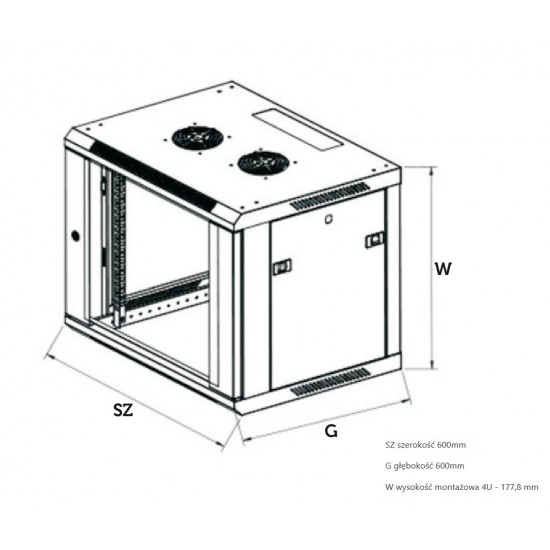 Szafka wisząca rack 4U 600x450 szara szklane drzwi Szafka wisząca rack 4U 600x450 szara szklane drzwi