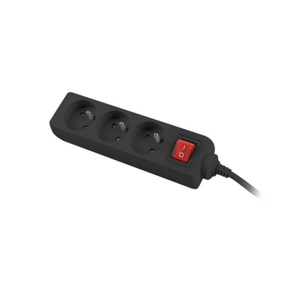 Listwa zasilająca 1.5m, czarna, 3 gniazda, z wyłącznikiem, kabel wykonany z pełnej miedzi 