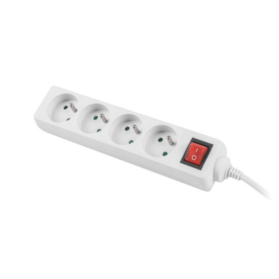 Listwa zasilająca 1.5m, biała, 4 gniazda, z wyłącznikiem, kabel wykonany z pełnej miedzi 