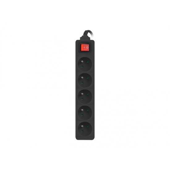 Listwa zasilająca 1.5m, czarna, 5 gniazd, z wyłącznikiem, kabel wykonany z pełnej miedzi 