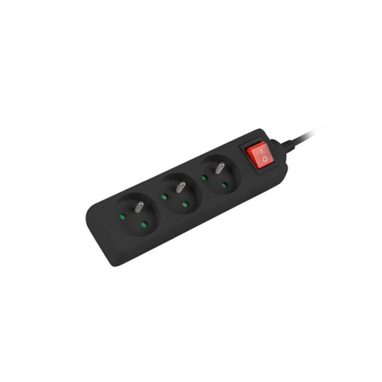 Listwa zasilająca 3m, czarna, 3 gniazda, z wyłącznikiem, kabel wykonany z pełnej miedzi 