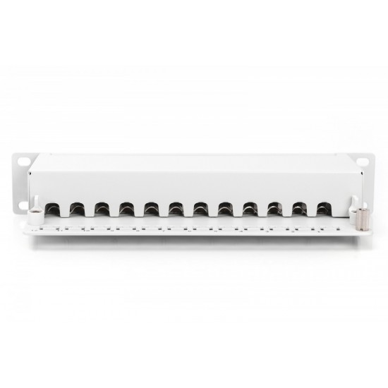 Patch panel 10 cali 12-portów RJ-45 Kat.6 ekranowany 1U kompletny LSA, wspornik kablowy, szary