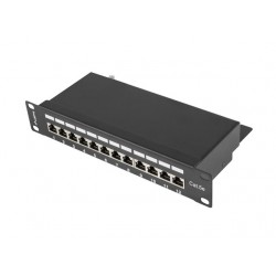 Patch Panel 12 Port 1U 10 cali kat.5e ekranowany czarny 