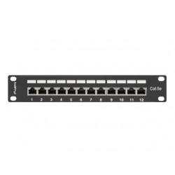 Patch Panel 12 Port 1U 10 cali kat.5e ekranowany czarny 